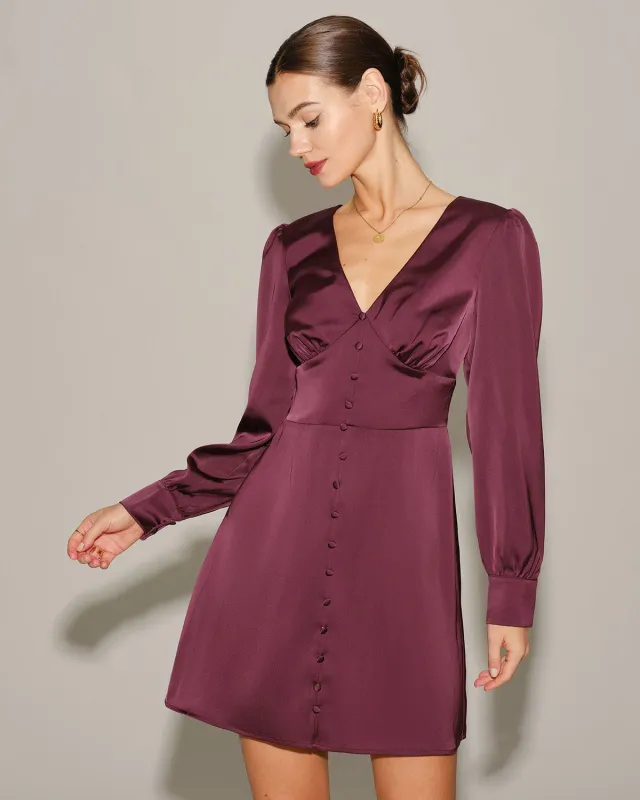 Purple Satin V Neck Mini Dress sold by rihoas