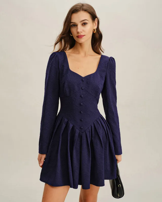 Navy V Neck Pleated Mini Dress sold by rihoas