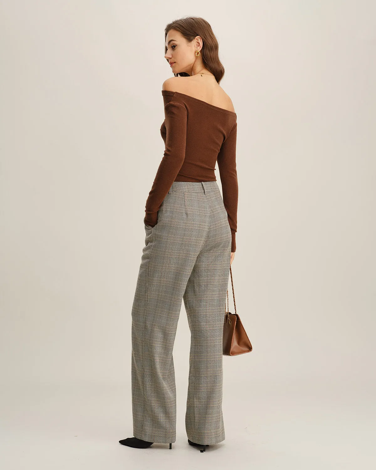 Khaki Plaid Straight Casual Pants sold by rihoas product image thumbnail 4