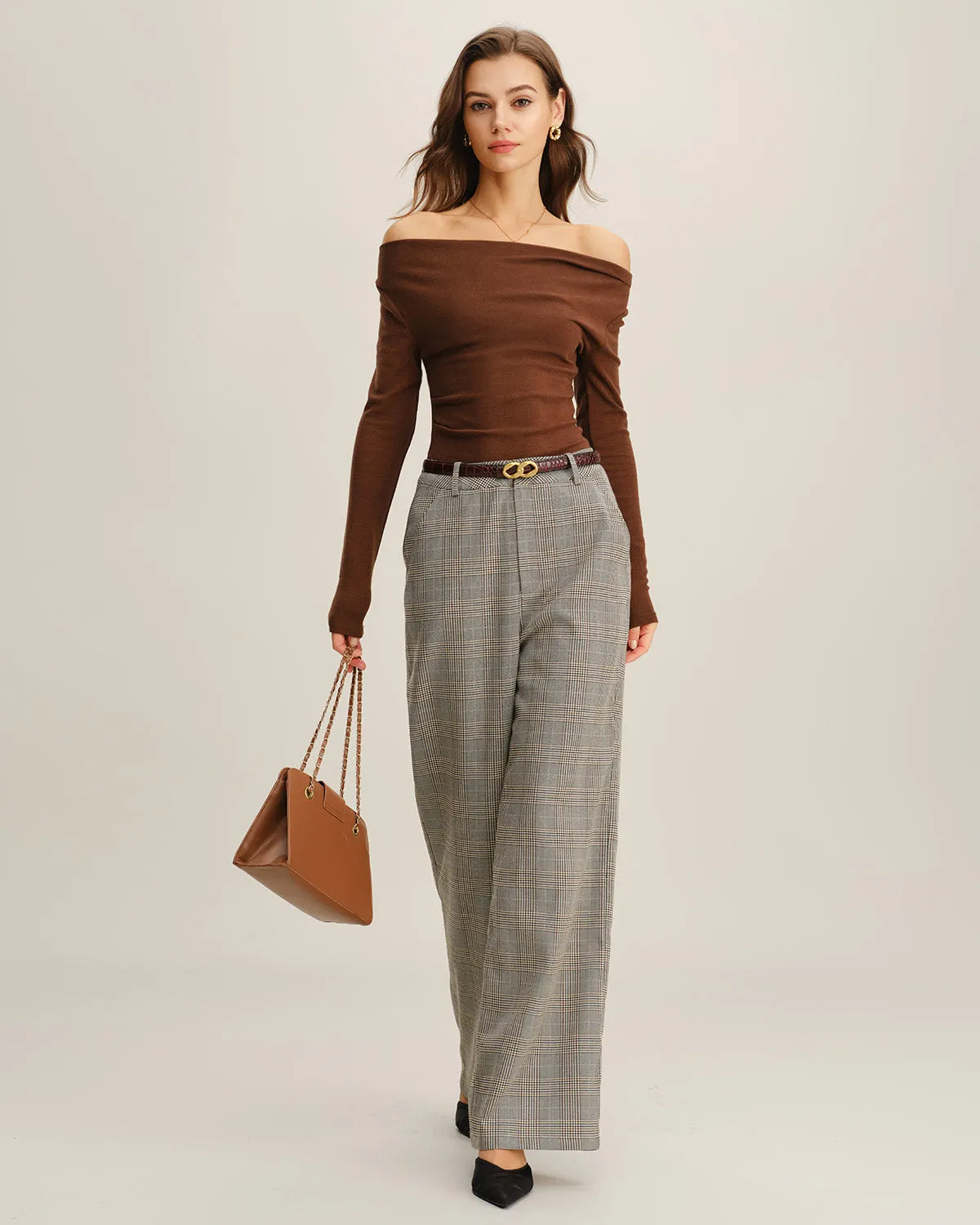 Khaki Plaid Straight Casual Pants sold by rihoas product image thumbnail 2