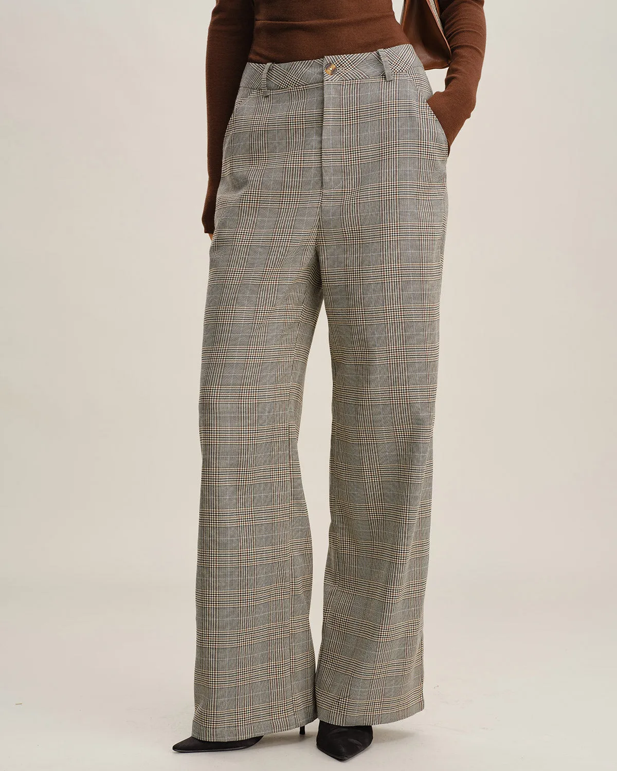 Khaki Plaid Straight Casual Pants sold by rihoas
