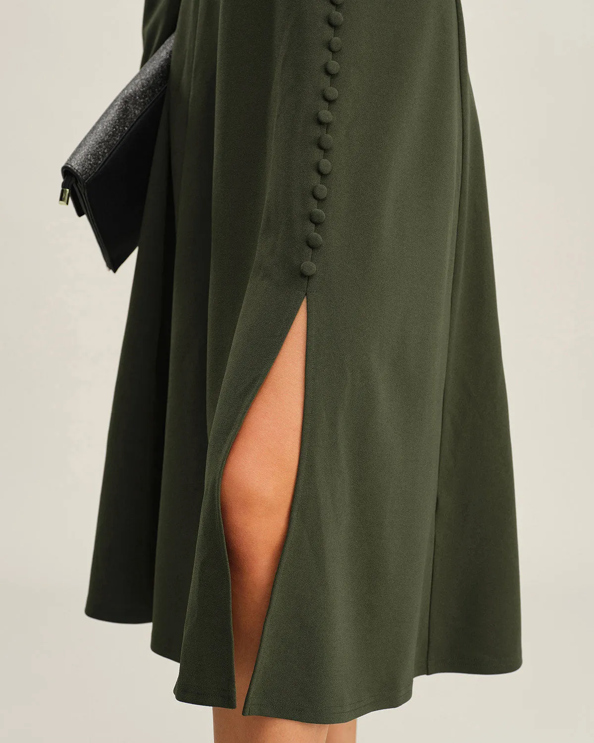 Green Ruched A-Line Slit Midi Dress sold by rihoas product image thumbnail 2