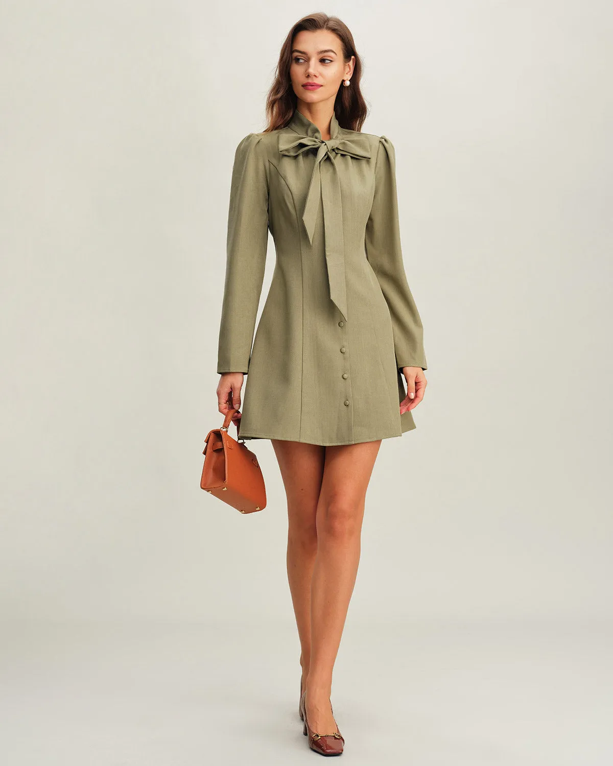 Green Tie Neck A-Line Mini Dress sold by rihoas product image thumbnail 5