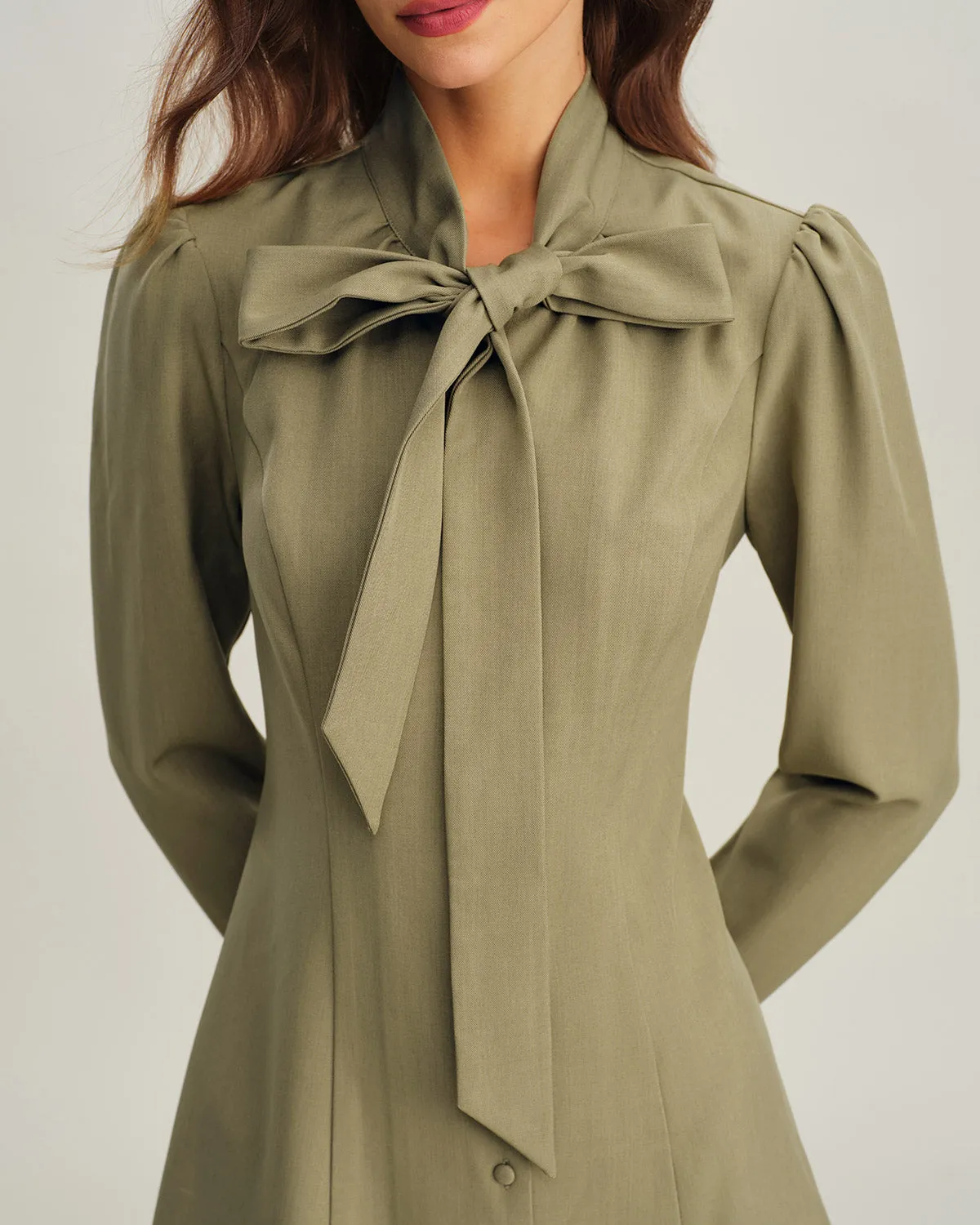 Green Tie Neck A-Line Mini Dress sold by rihoas product image thumbnail 2