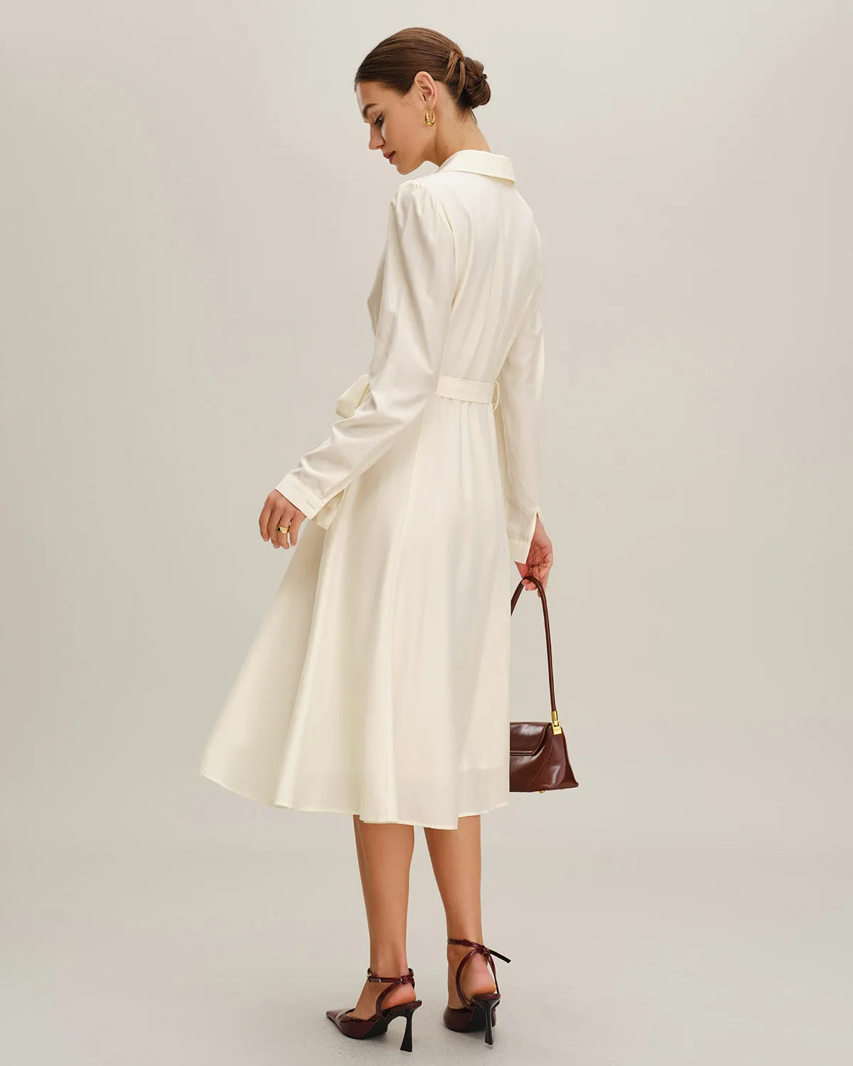 Beige Belted A-Line Midi Dress sold by rihoas product image thumbnail 4