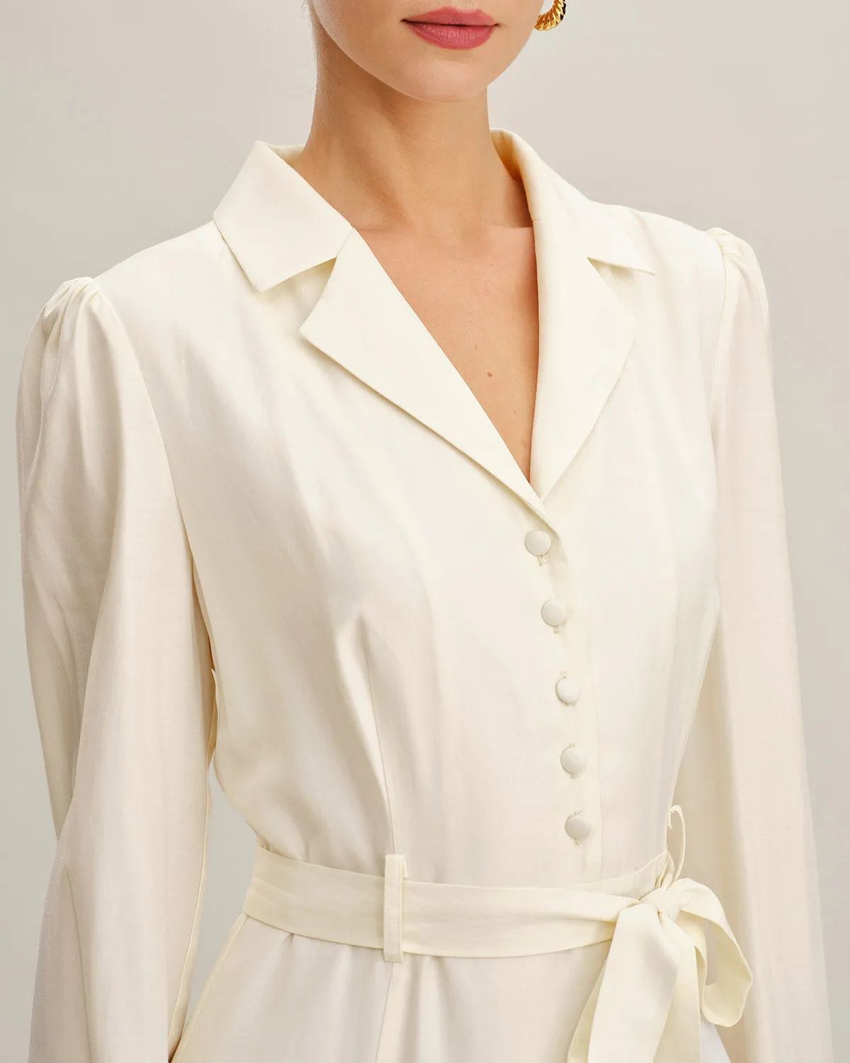 Beige Belted A-Line Midi Dress sold by rihoas product image thumbnail 2