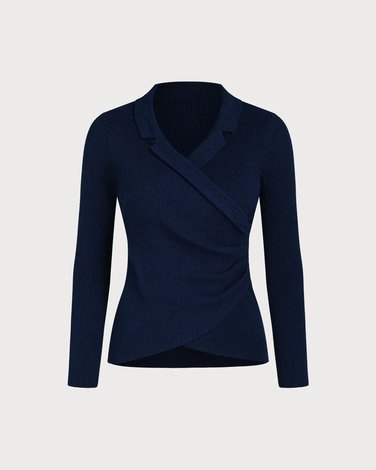 Blue V Neck Ruched Knit Cardigan sold by rihoas
