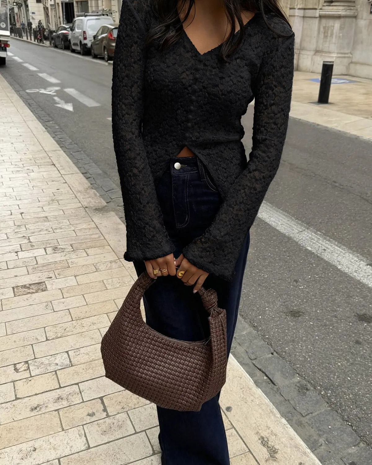 Black See Through V Neck Tee sold by rihoas product image thumbnail 3