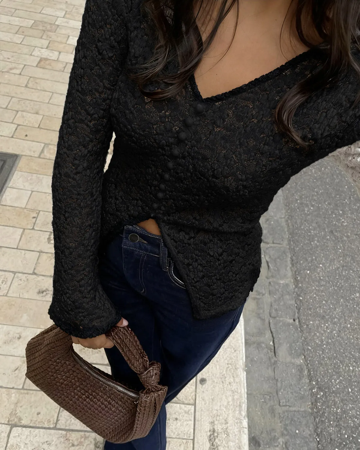 Black See Through V Neck Tee sold by rihoas product image thumbnail 2