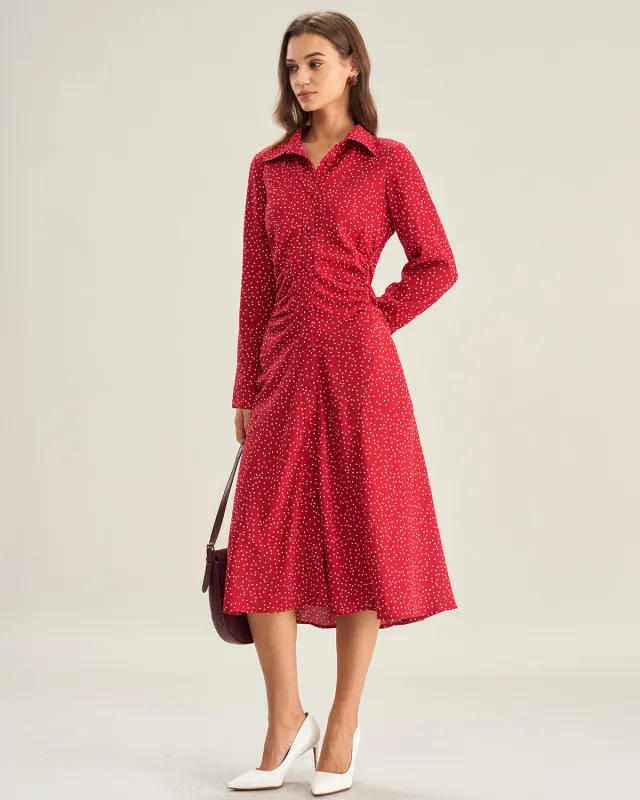 Red Polka Dot A-Line Midi Dress sold by rihoas