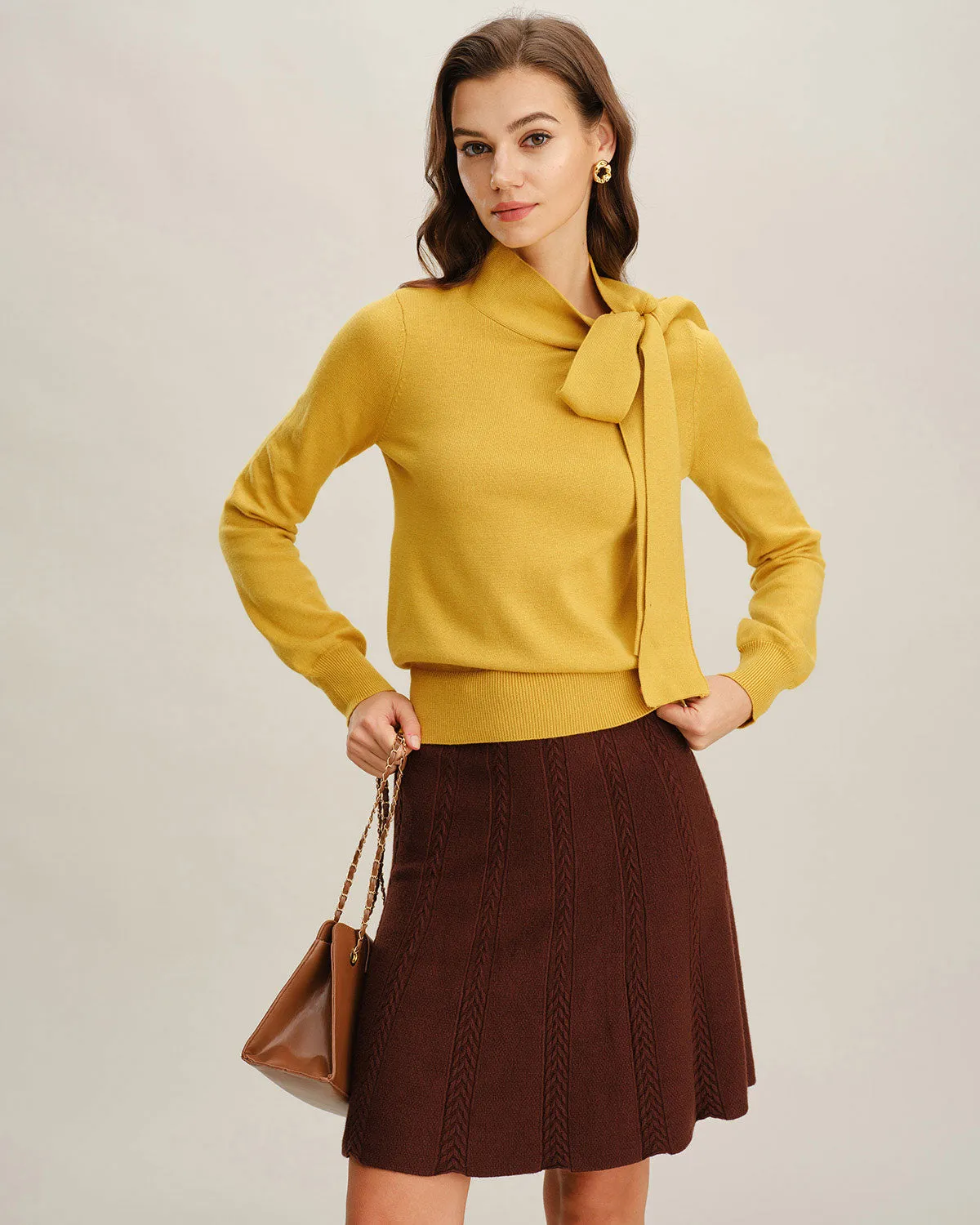 Yellow Tie Neck Slim Sweater sold by rihoas product image thumbnail 3