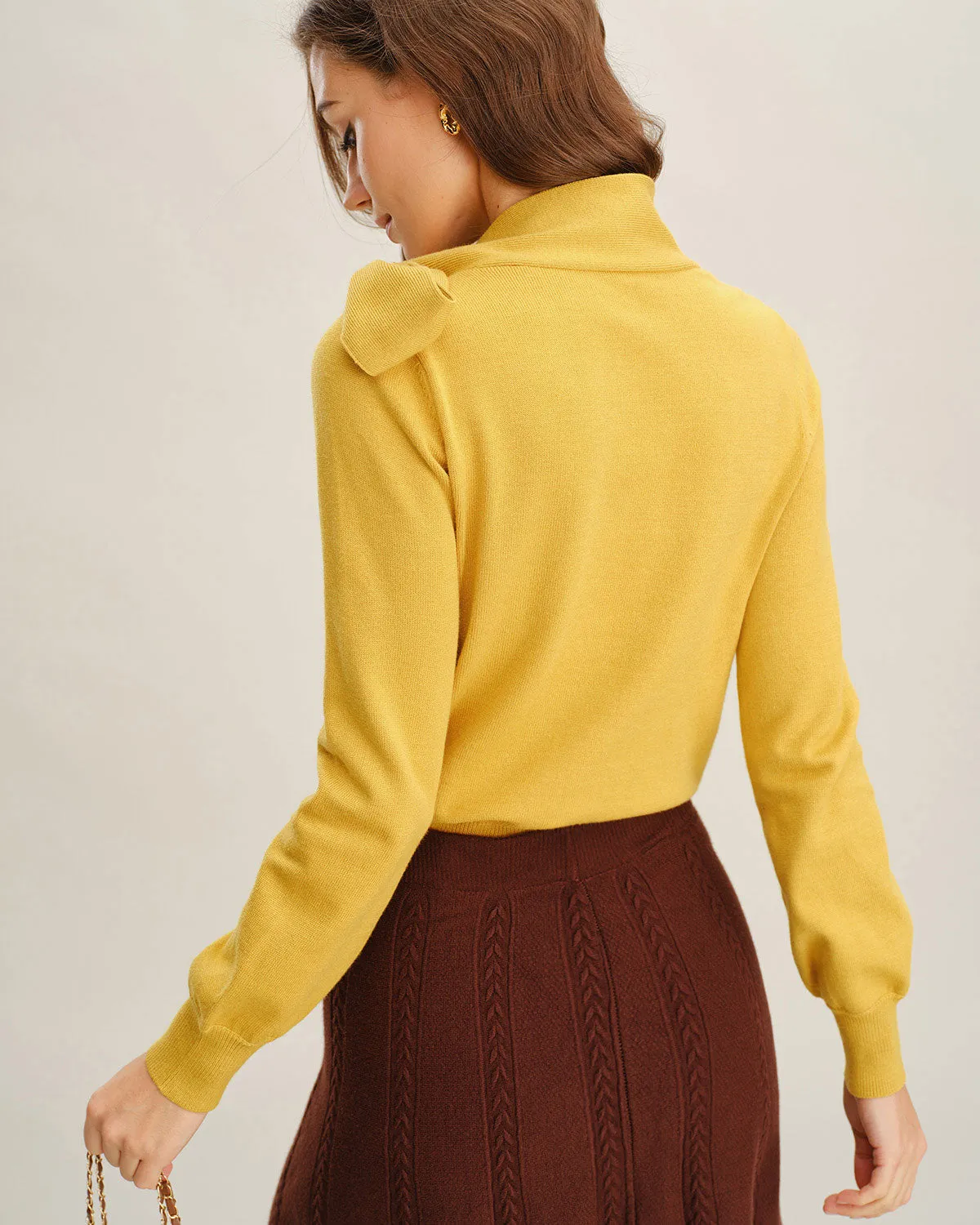 Yellow Tie Neck Slim Sweater sold by rihoas product image thumbnail 2