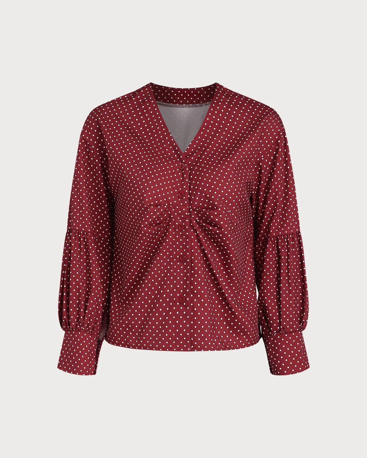 Red V Neck Polka Dot Blouse sold by rihoas
