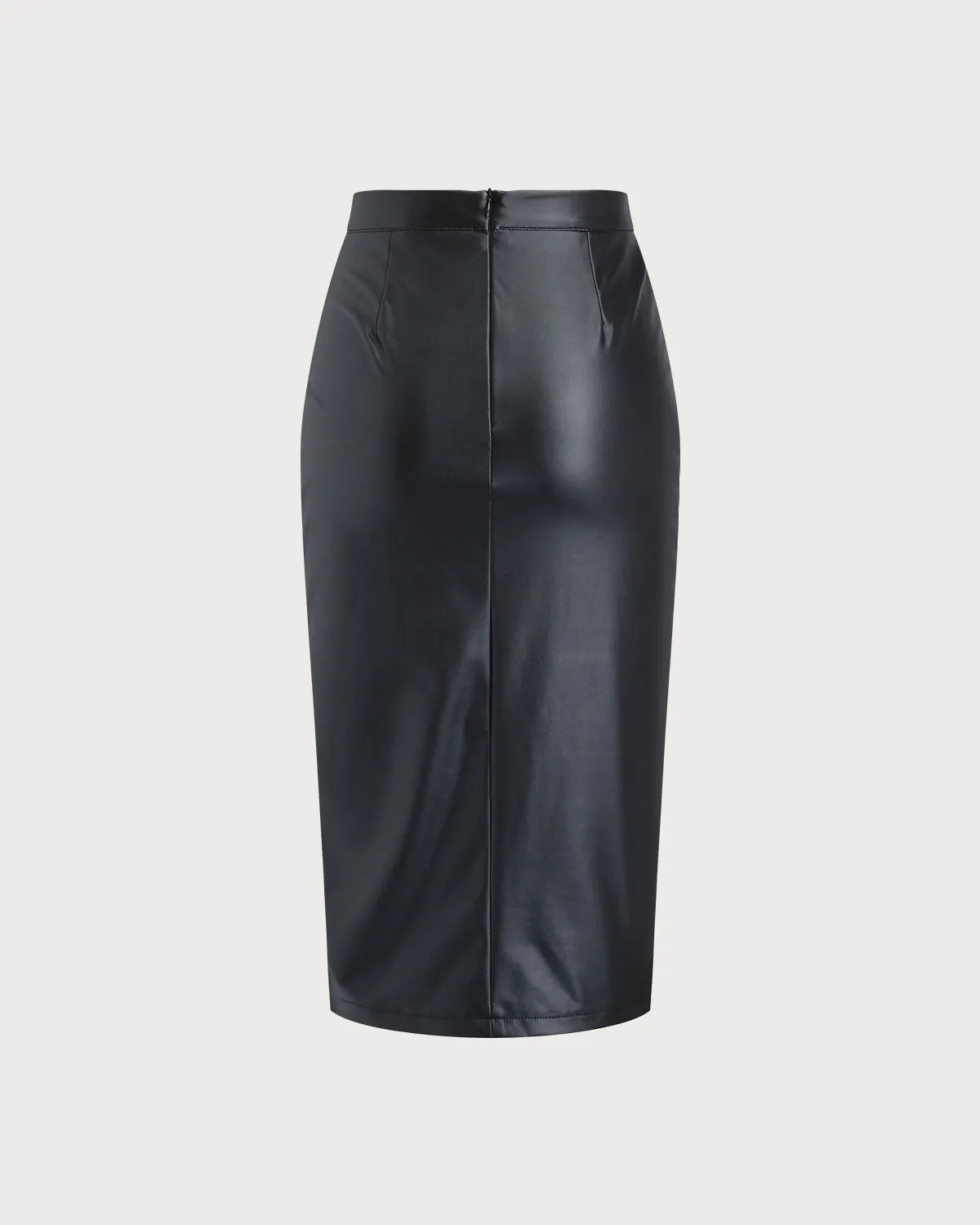 Black Straight Leather Midi Skirt sold by rihoas product image thumbnail 4