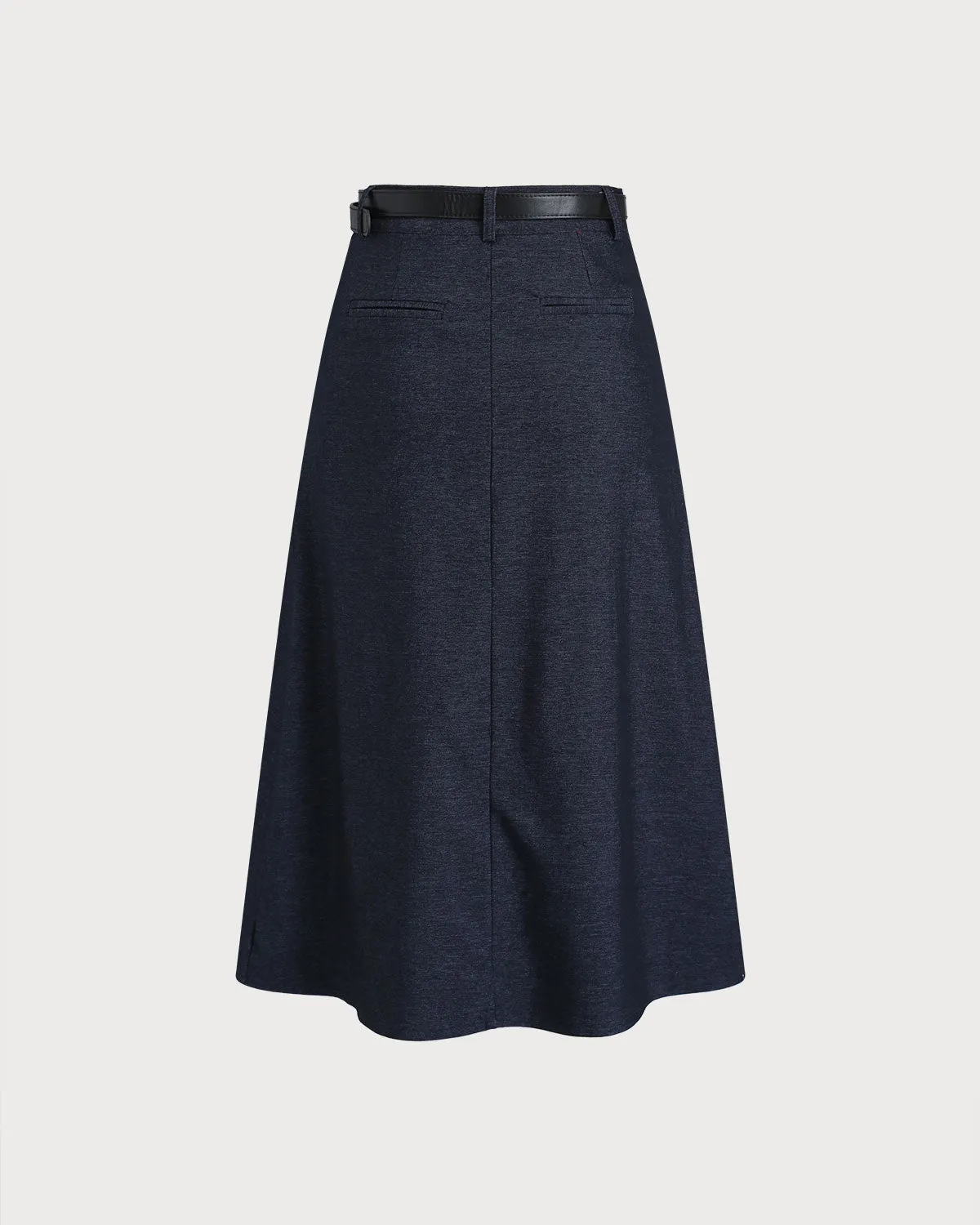 Blue Pleated Belted Midi Skirt sold by rihoas product image thumbnail 4