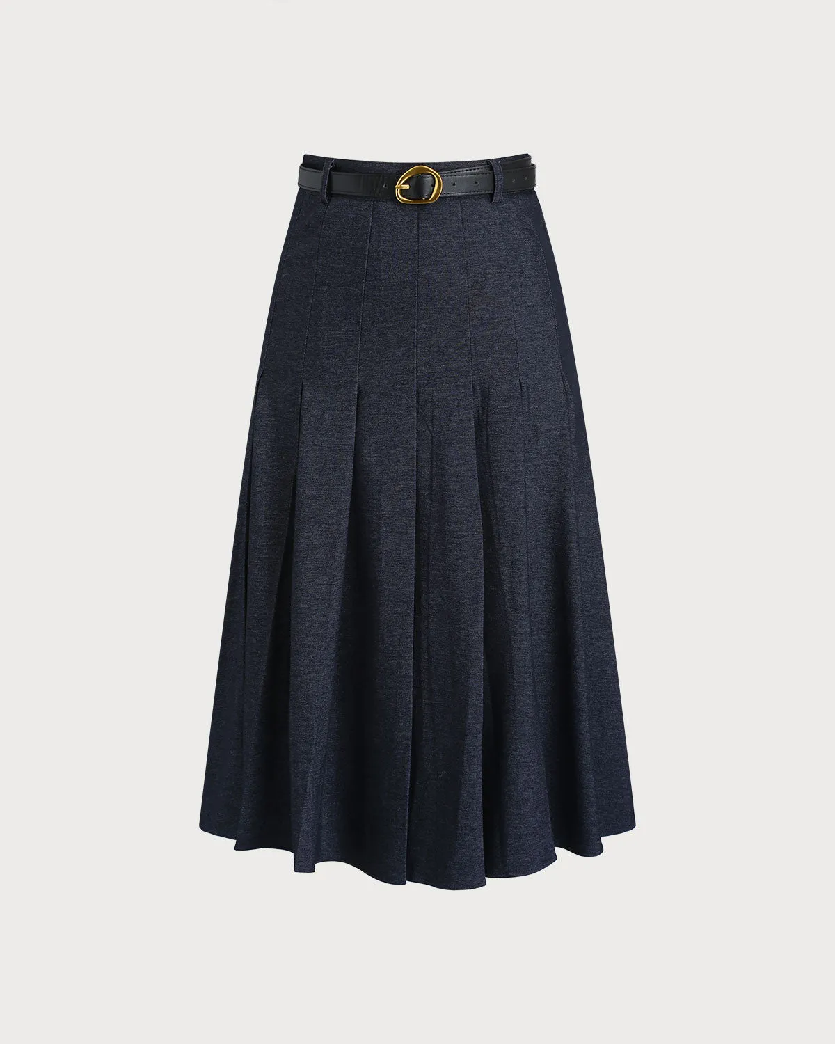 Blue Pleated Belted Midi Skirt sold by rihoas