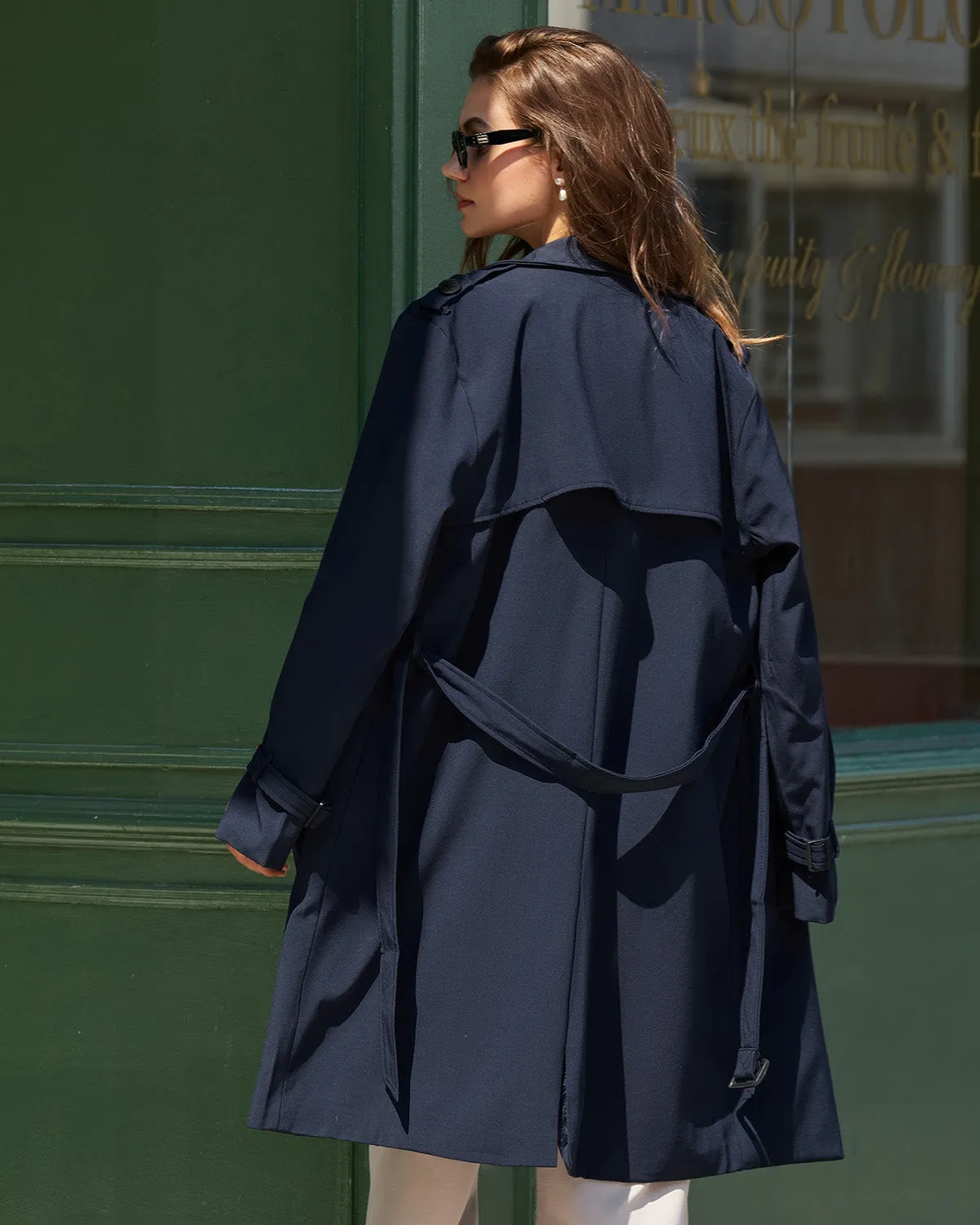 Navy Pocket Belted Trench Coat sold by rihoas product image thumbnail 3