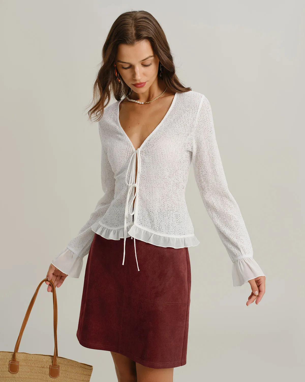 Red Suede Straight Slit Mini Skirt sold by rihoas product image thumbnail 3