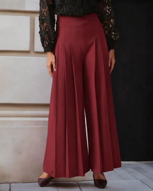 Wine Red Wide Leg Pants made by rihoas
