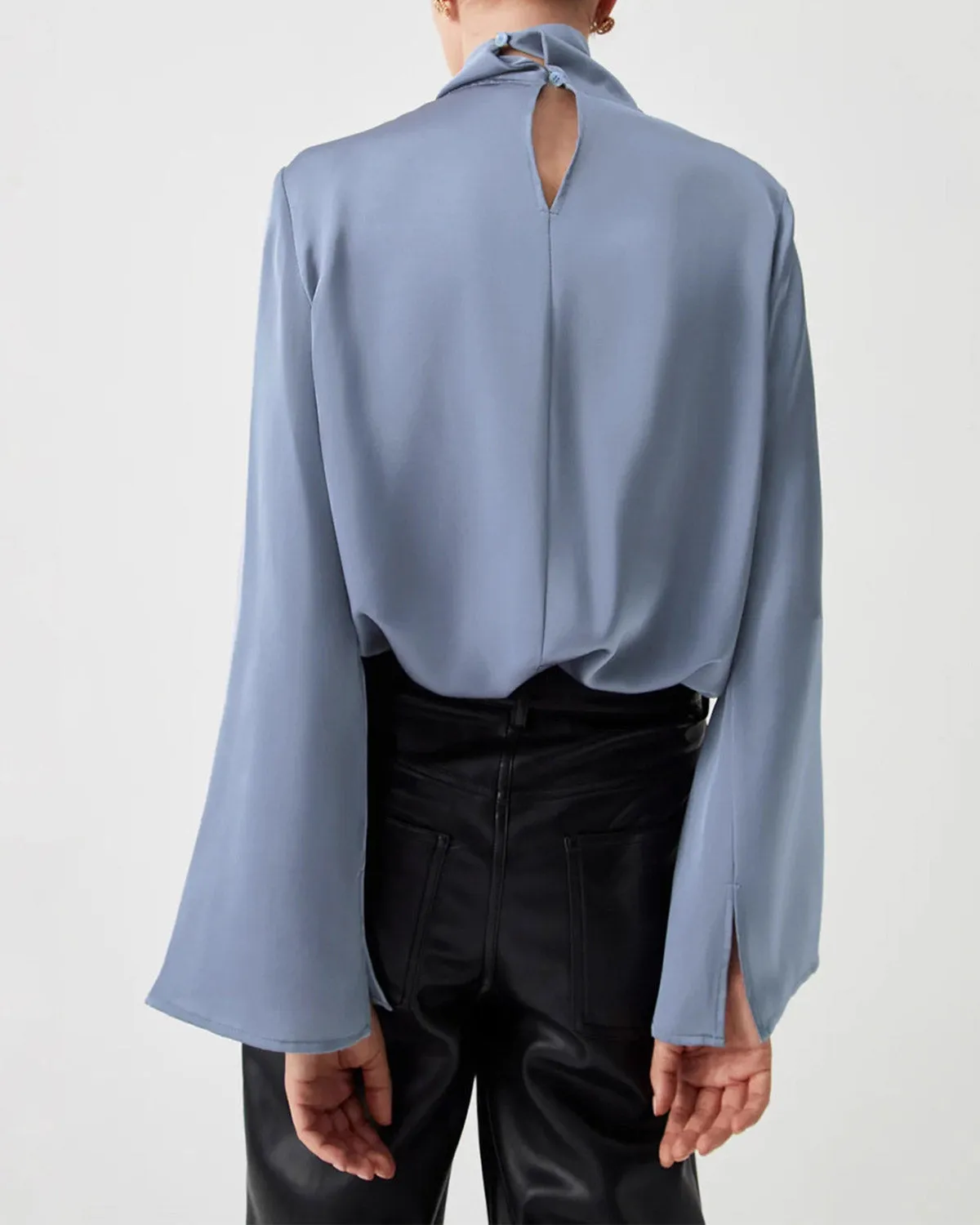 Blue Satin Pleated Blouse sold by rihoas product image thumbnail 4