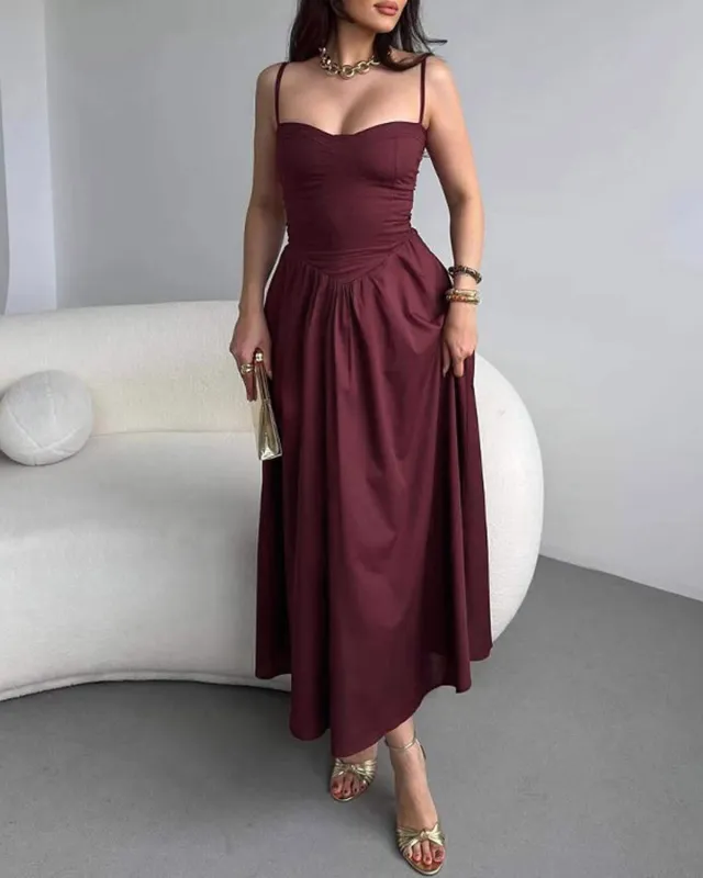 Wine Red A-Line Slip Maxi Dress sold by rihoas
