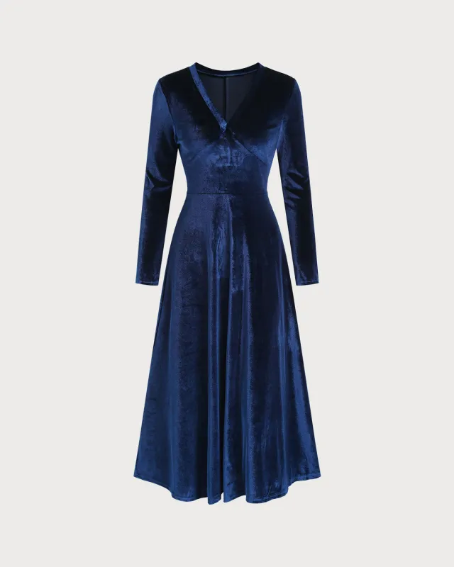 Blue Velour V Neck Maxi  Dress made by rihoas