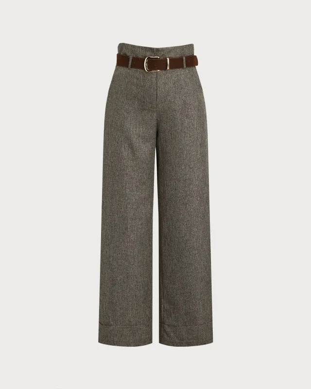 Grey Belted Straight Pants sold by rihoas