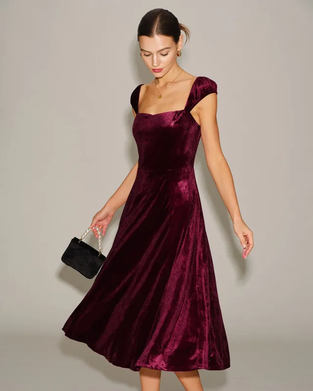 Red Velour Sweetheart Neck Midi Dress made by rihoas