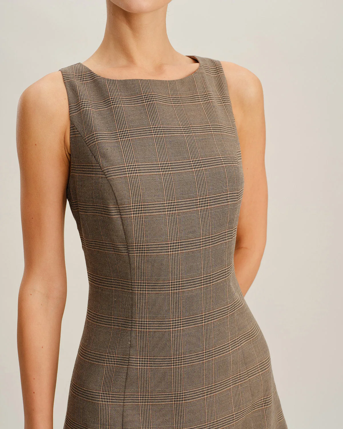 Brown Plaid Sleeveless Mini Dress sold by rihoas product image thumbnail 2