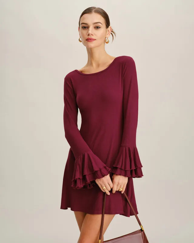 Wine Red A-Line Ruffle Mini Dress sold by rihoas