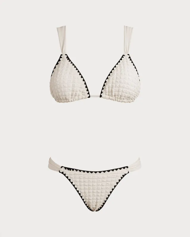 White Contrsting Triangle Bikini Sets sold by rihoas