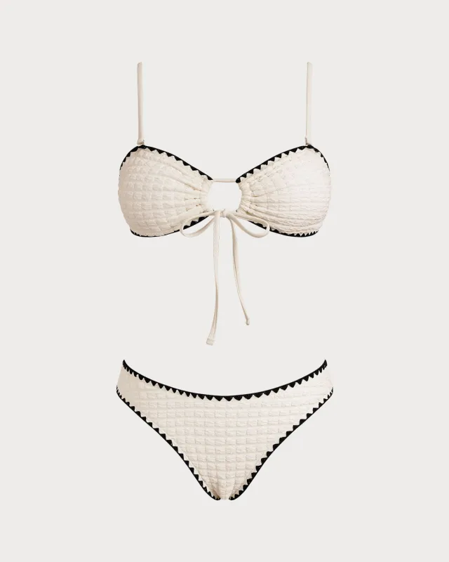 White Contrasting Bandeau Bikini Set sold by rihoas