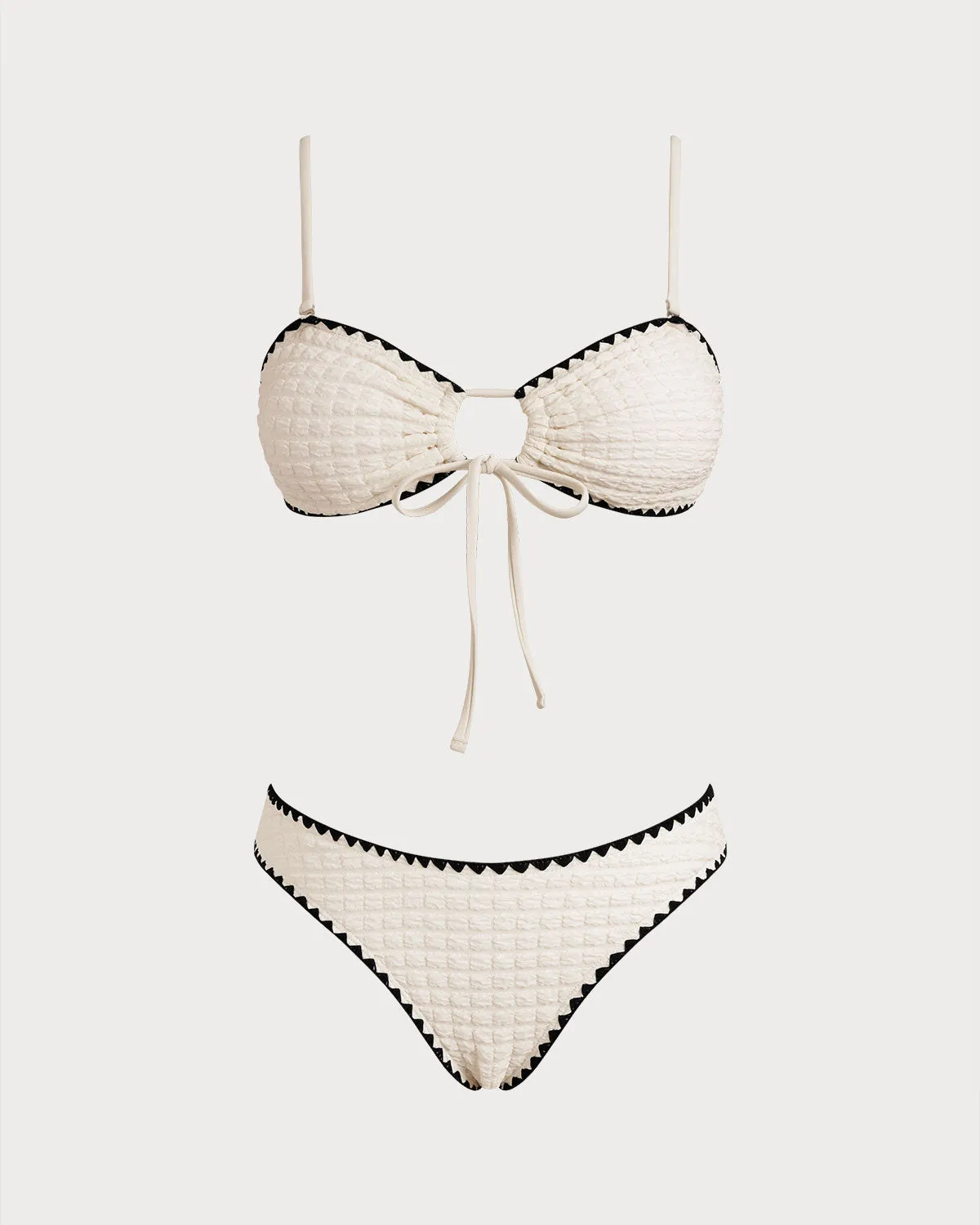 White Contrasting Bandeau Bikini Set sold by rihoas