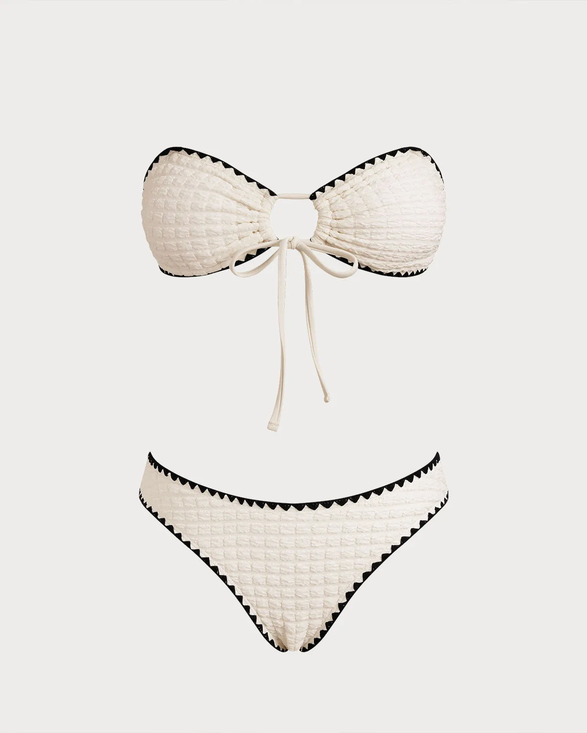 White Contrasting Bandeau Bikini Set sold by rihoas product image thumbnail 3