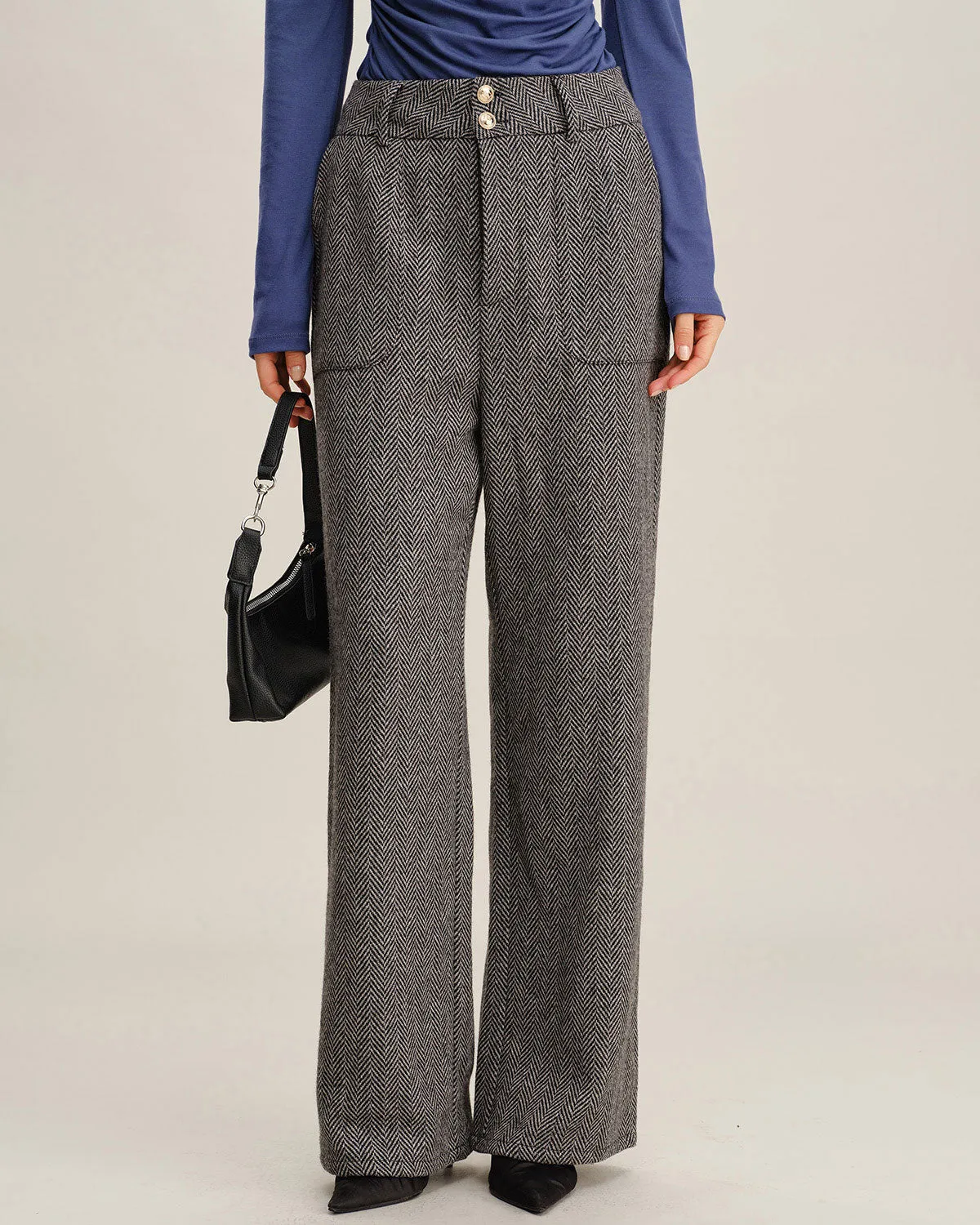 Grey Tweed Straight Pants sold by rihoas