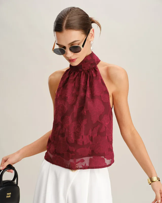 Wine Red Floral Tank Top sold by rihoas