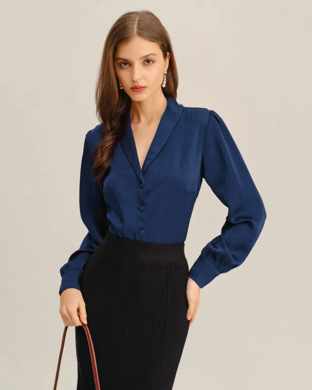 Navy Satin Shirt sold by rihoas