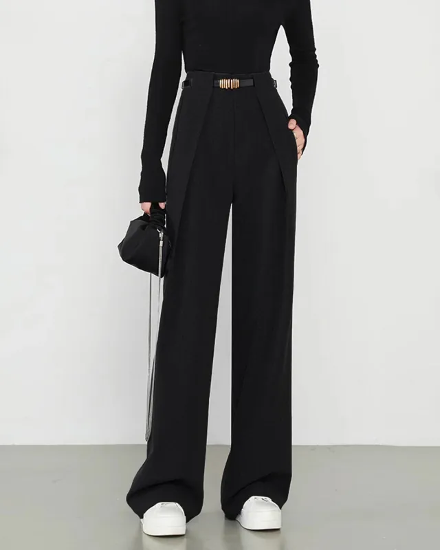 Black Natural Waisted Straight Pants sold by rihoas