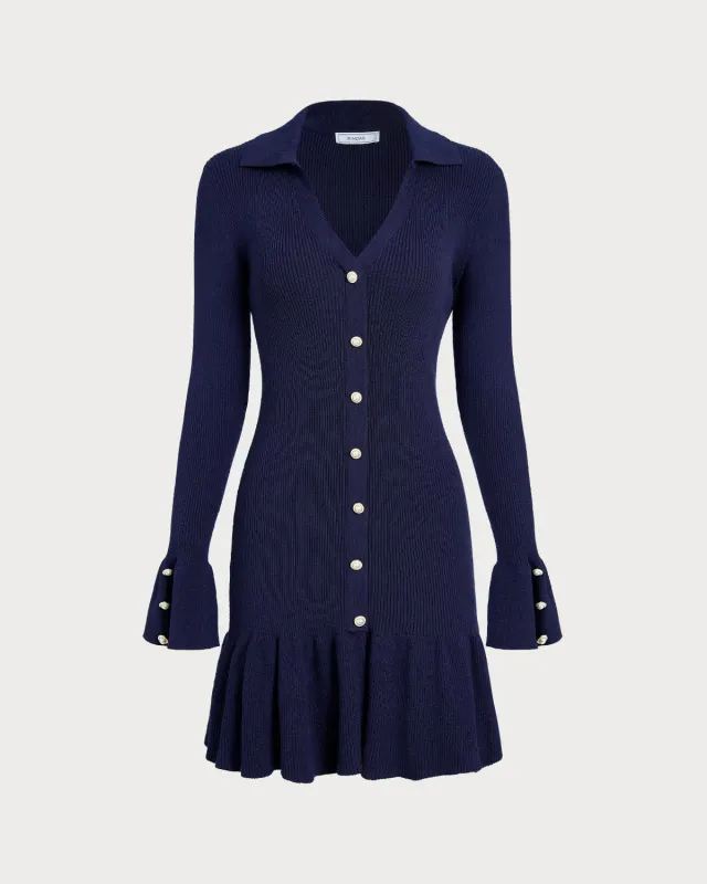 Navy Bell Sleeve A-Line Sweater Dress sold by rihoas