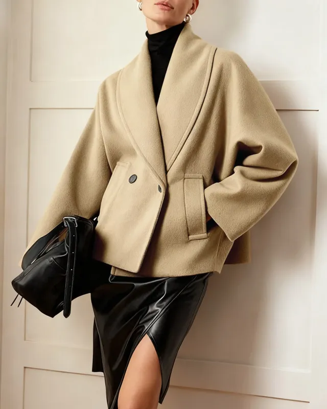 Khaki V Neck Pocket Coat made by rihoas