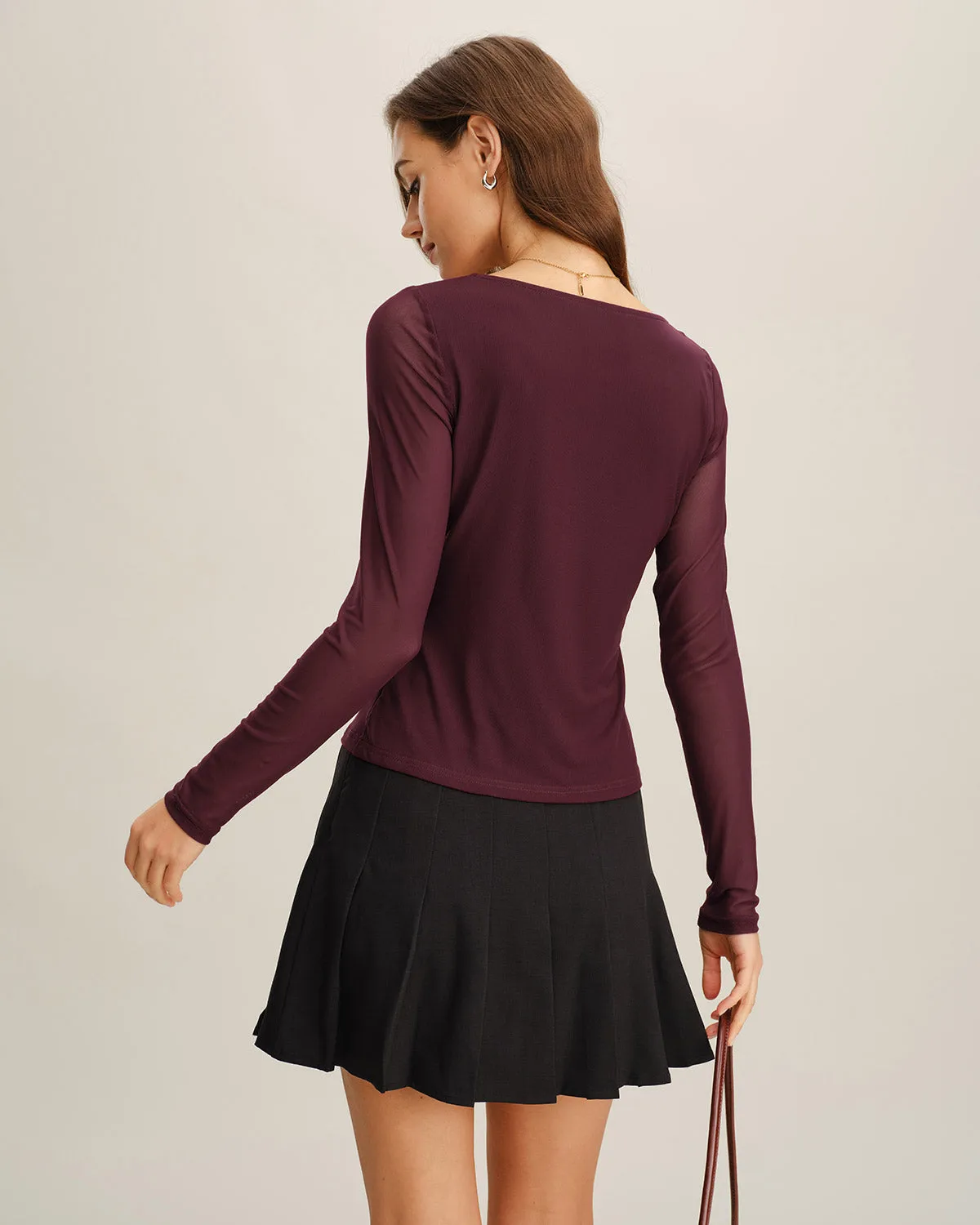 Wine Red Square Neck Slim Tee sold by rihoas product image thumbnail 3