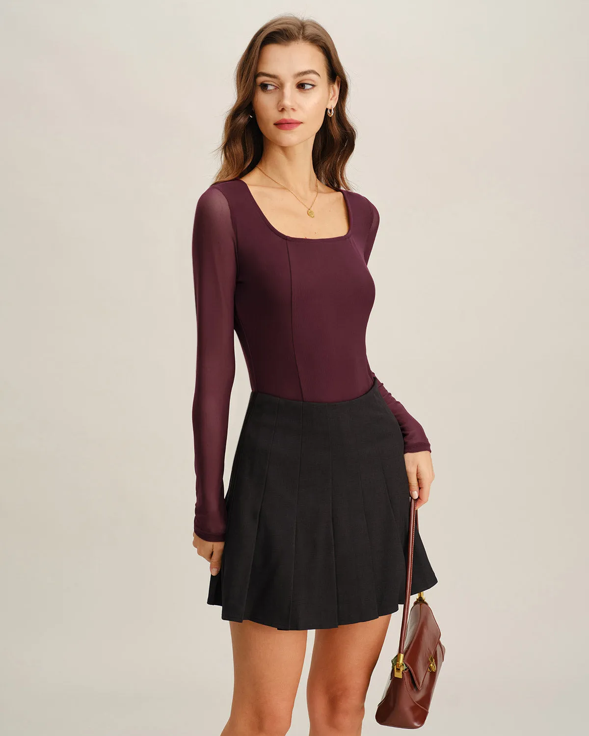 Wine Red Square Neck Slim Tee sold by rihoas product image thumbnail 2