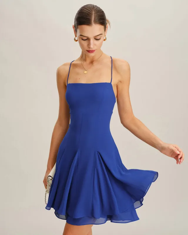 Blue Chiffon Backless Slip Mini Dress sold by rihoas