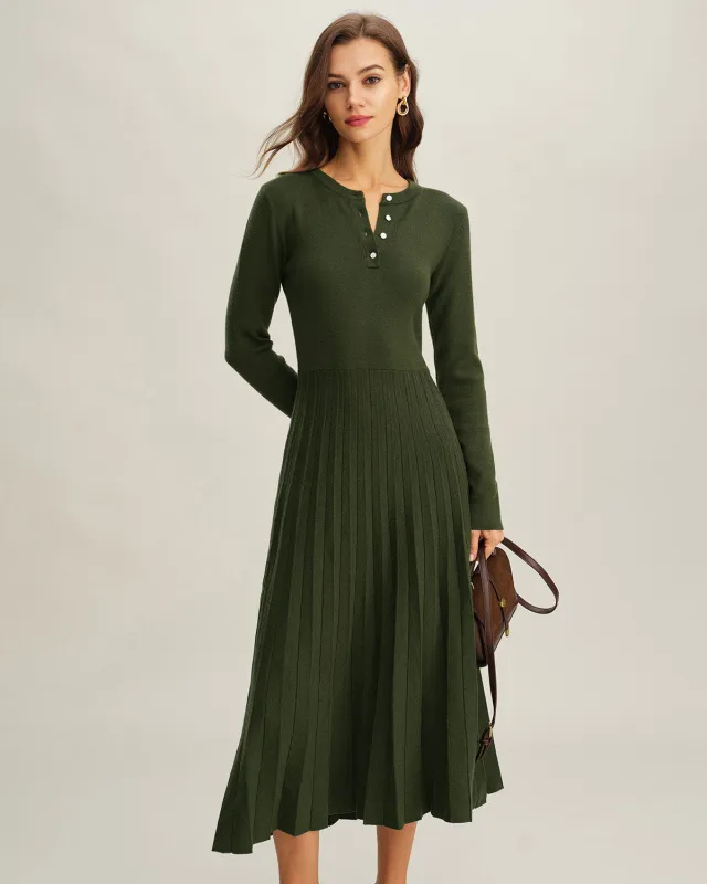 Green Round Neck Pleated Sweater Dress sold by rihoas