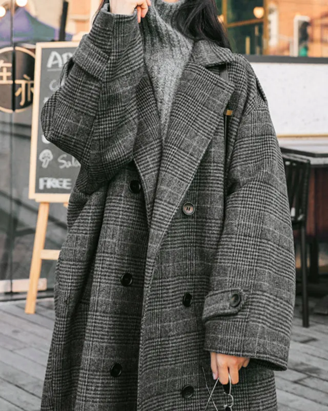 Grey Plaid Trench Coat sold by rihoas