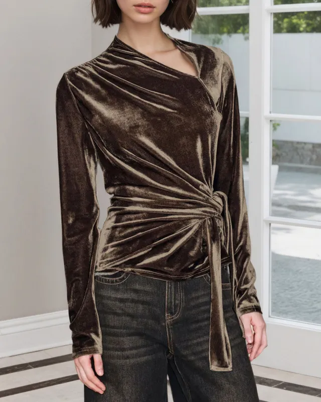 Brown Ruched Velour Tee sold by rihoas