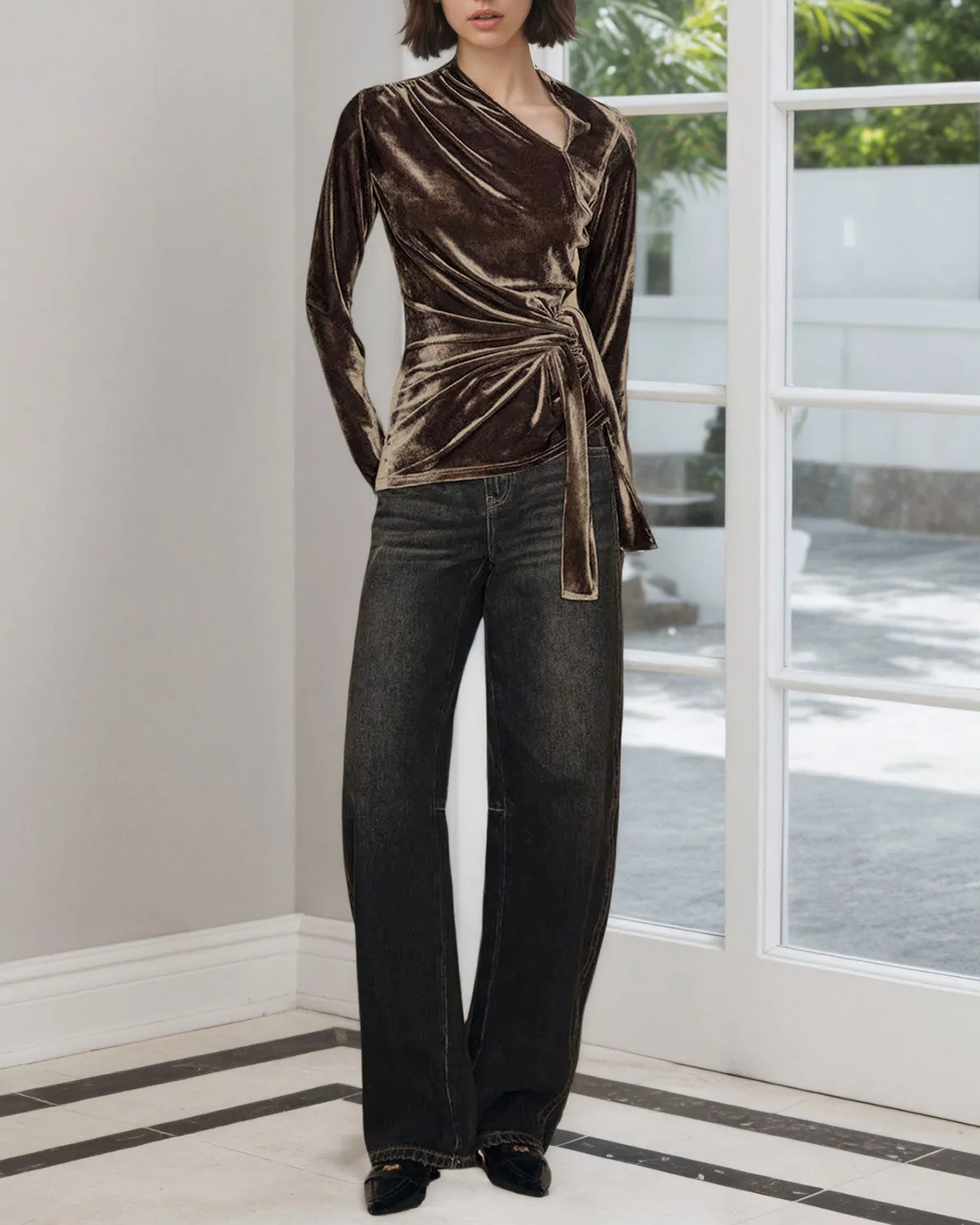 Brown Ruched Velour Tee sold by rihoas product image thumbnail 3