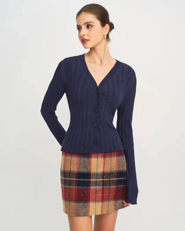Navy V Neck Knit Cardigan sold by rihoas