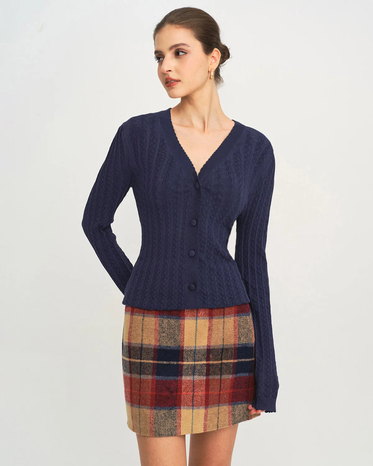Navy V Neck Knit Cardigan sold by rihoas