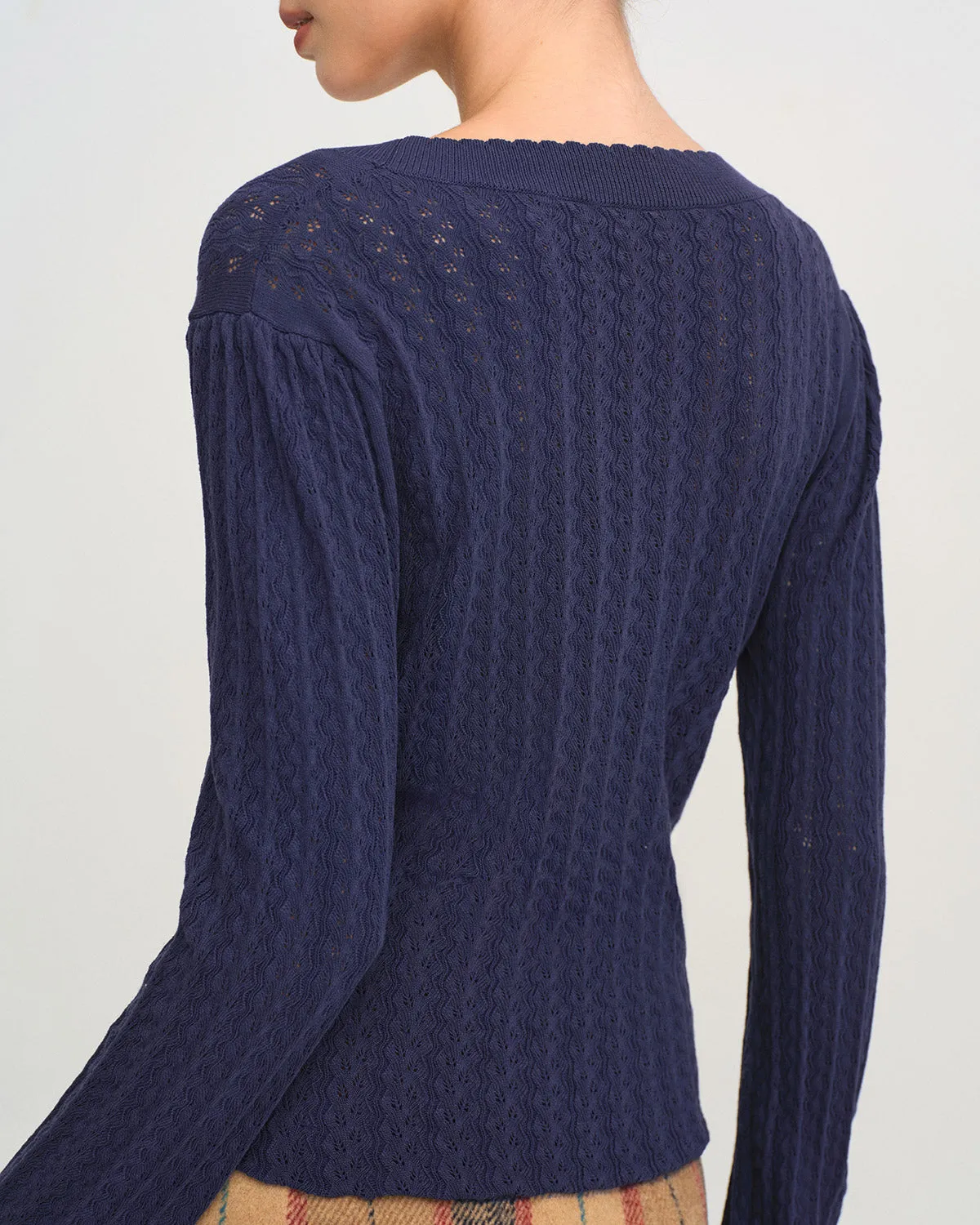 Navy V Neck Knit Cardigan sold by rihoas product image thumbnail 3